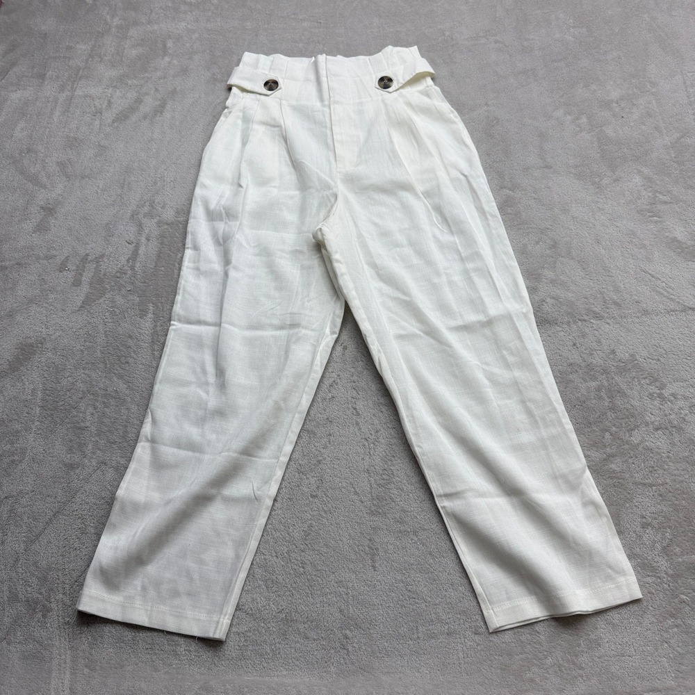 tea & cup Pleated Trousers Women Small White‎ High Waist Wide Leg Chic Old Money